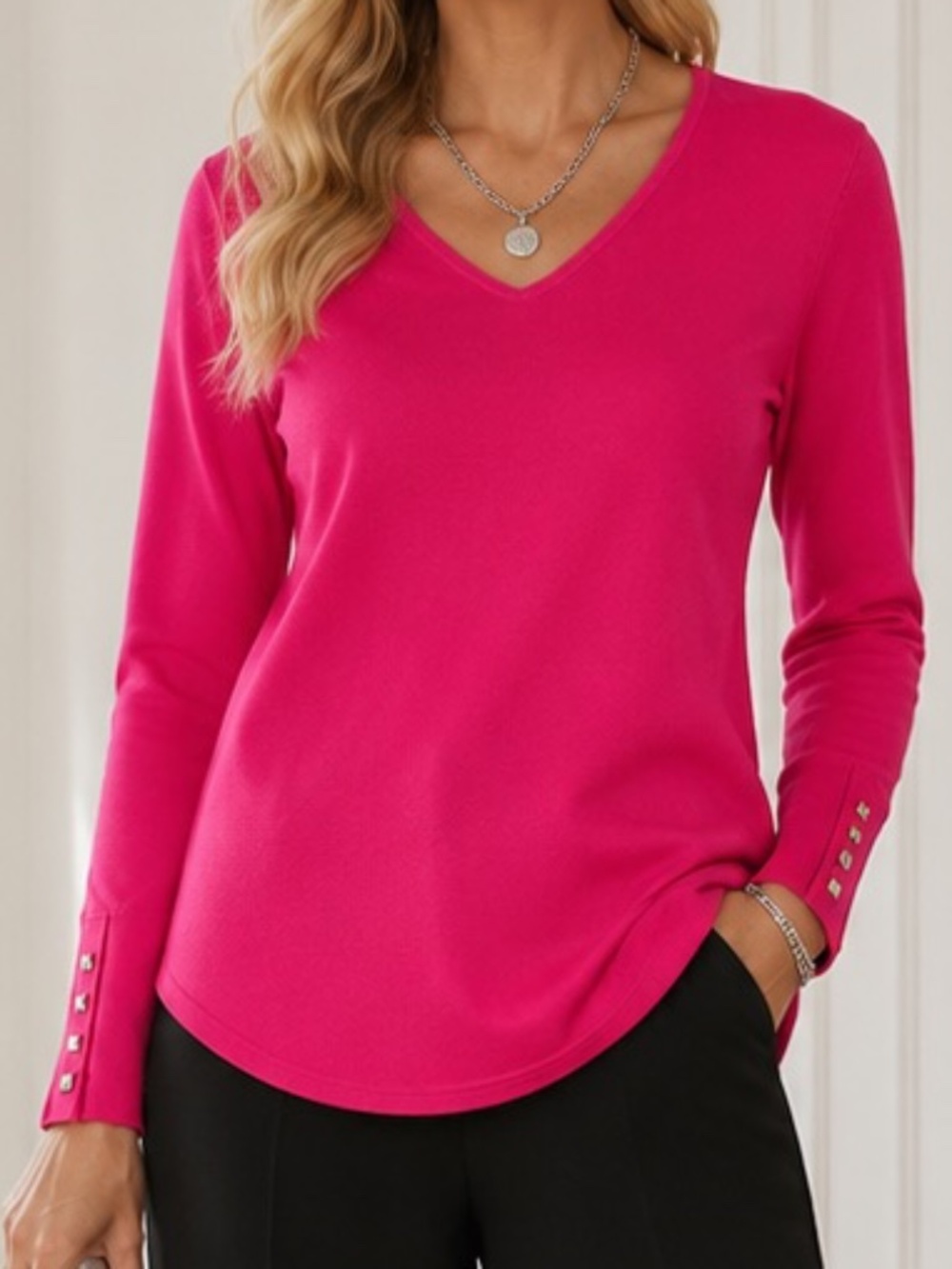 Chico's Quiet Luxury Office Siren Ella V-Neck Pullover Sweater, Size 2 / Large